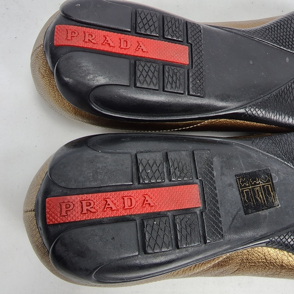 Prada Bronze Leather Elastic Band Flat Shoes Prada Size 37.5 US 7.5 - Picture 6 of 11